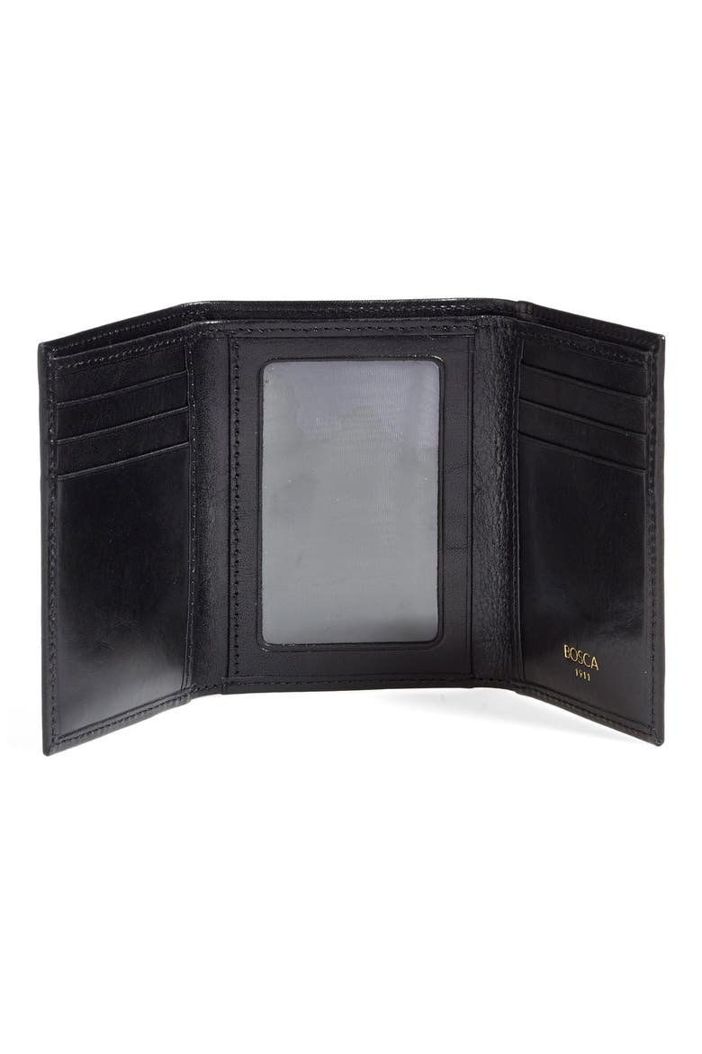 Old Leather Double ID Trifold Wallet, Alternate, color, BLACK