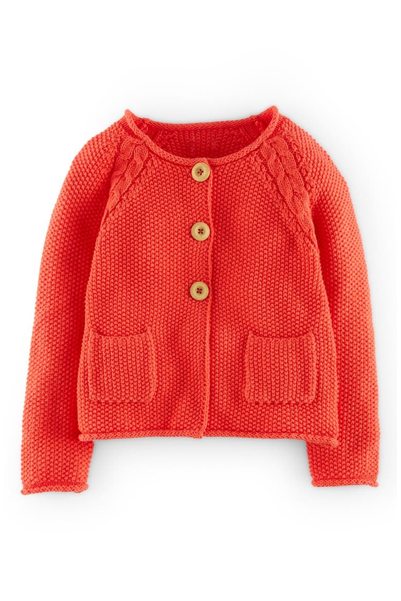 Cable Knit Detail Button Cardigan, Main, color, HOT CORAL