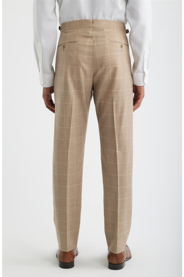 Danny Pleated Windowpane Check Wool Dress Pants, Alternate, color, BEIG/ KHAKI