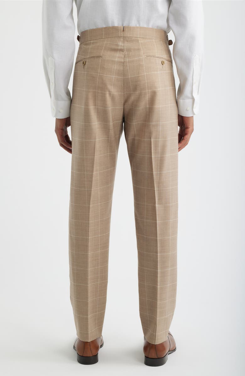 Zanella Danny Pleated Windowpane Check Wool Dress Pants, Alternate, color, Beig/ Khaki