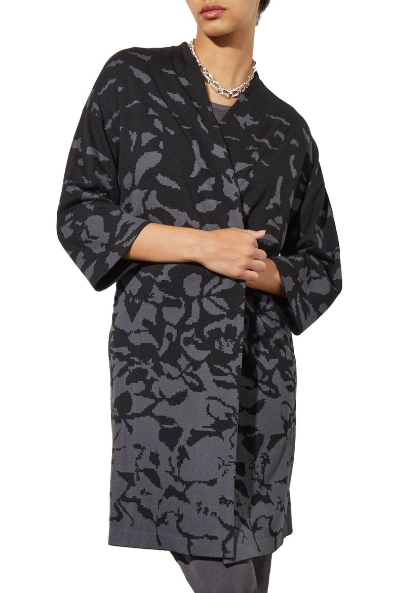 Floral Jacquard Belted Jacket, Main, color, BLK/GRANITE