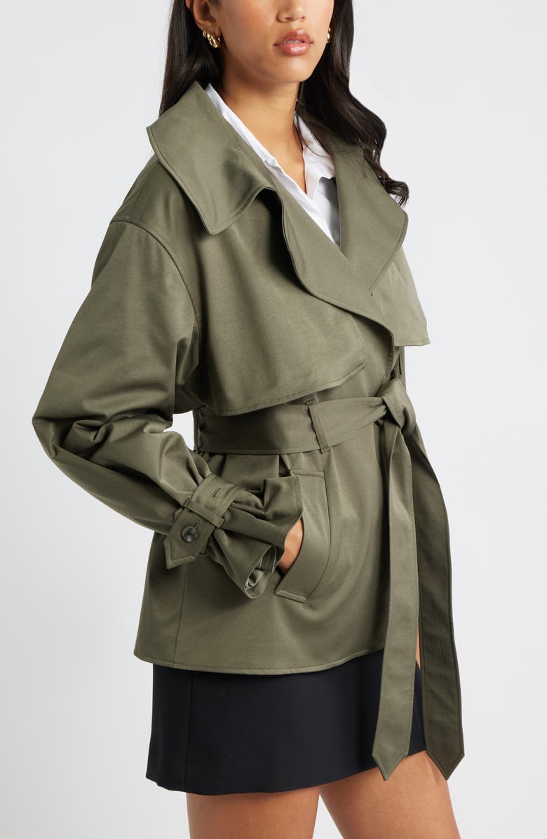 Open Edit Exaggerated Crop Trench Coat, Alternate, color, Olive Sarma