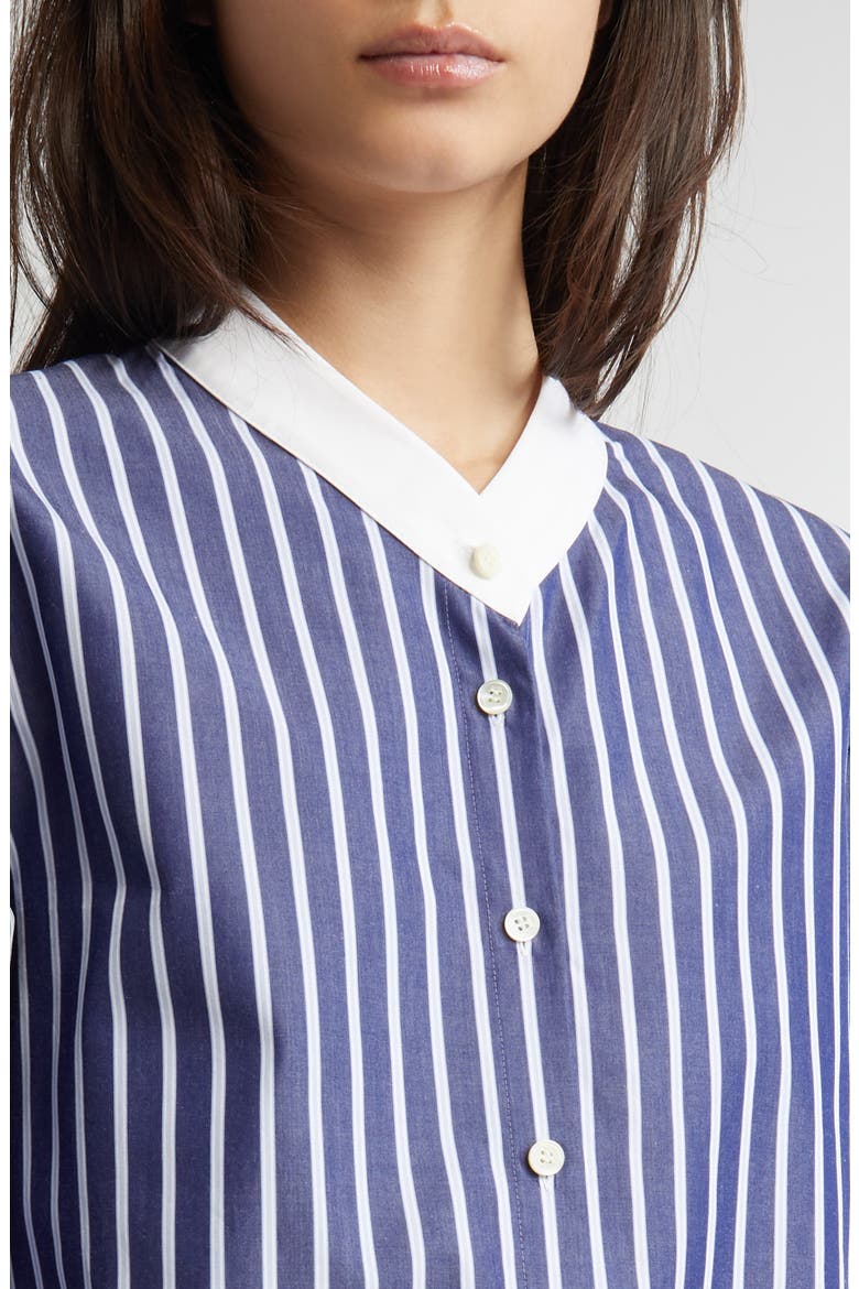 Non-Collar Stripe Cotton Button-Up Shirt, Alternate, color, NAVY