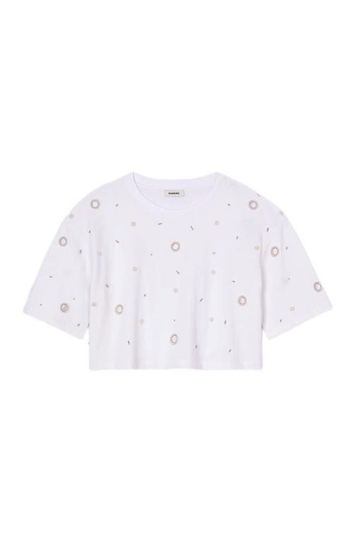 Shop Sandro Cropped Pearl Bead T-shirt In White
