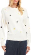 Karen Kane Embroidered Daisy Cotton Blend Sweater
