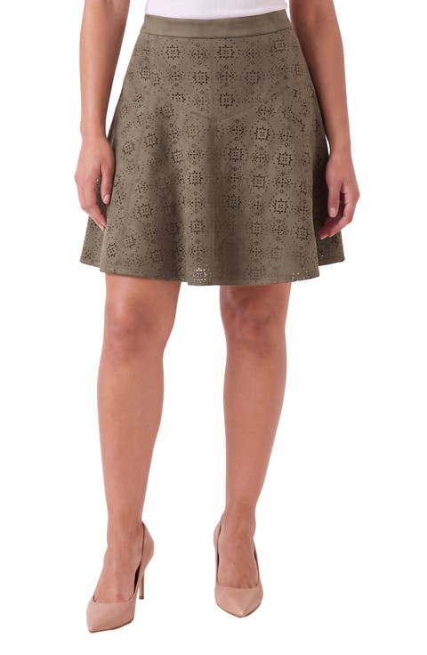 Laser Cut Faux Suede Miniskirt