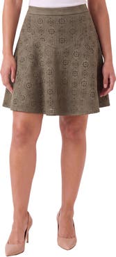 Bagatelle Laser Cut Faux Suede Miniskirt