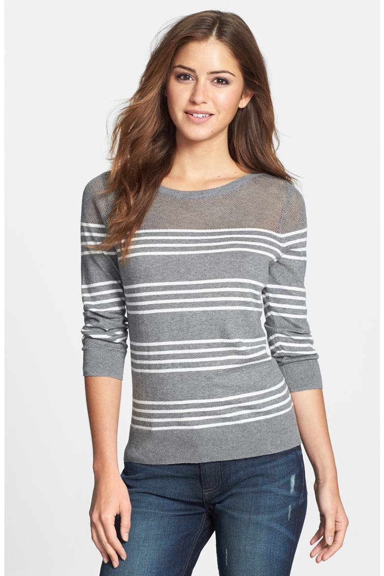 Mesh Yoke Pullover, Main, color, GREY/ CREAM STRIPE