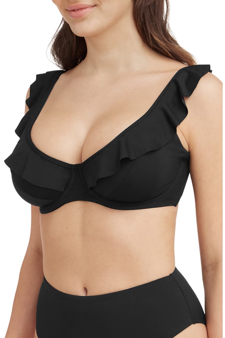 Frill F-Cup Underwire Bikini Top, Alternate, color, BLACK