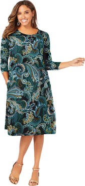 Jessica London Stretch Knit Three-Quarter Sleeve T-shirt Dress