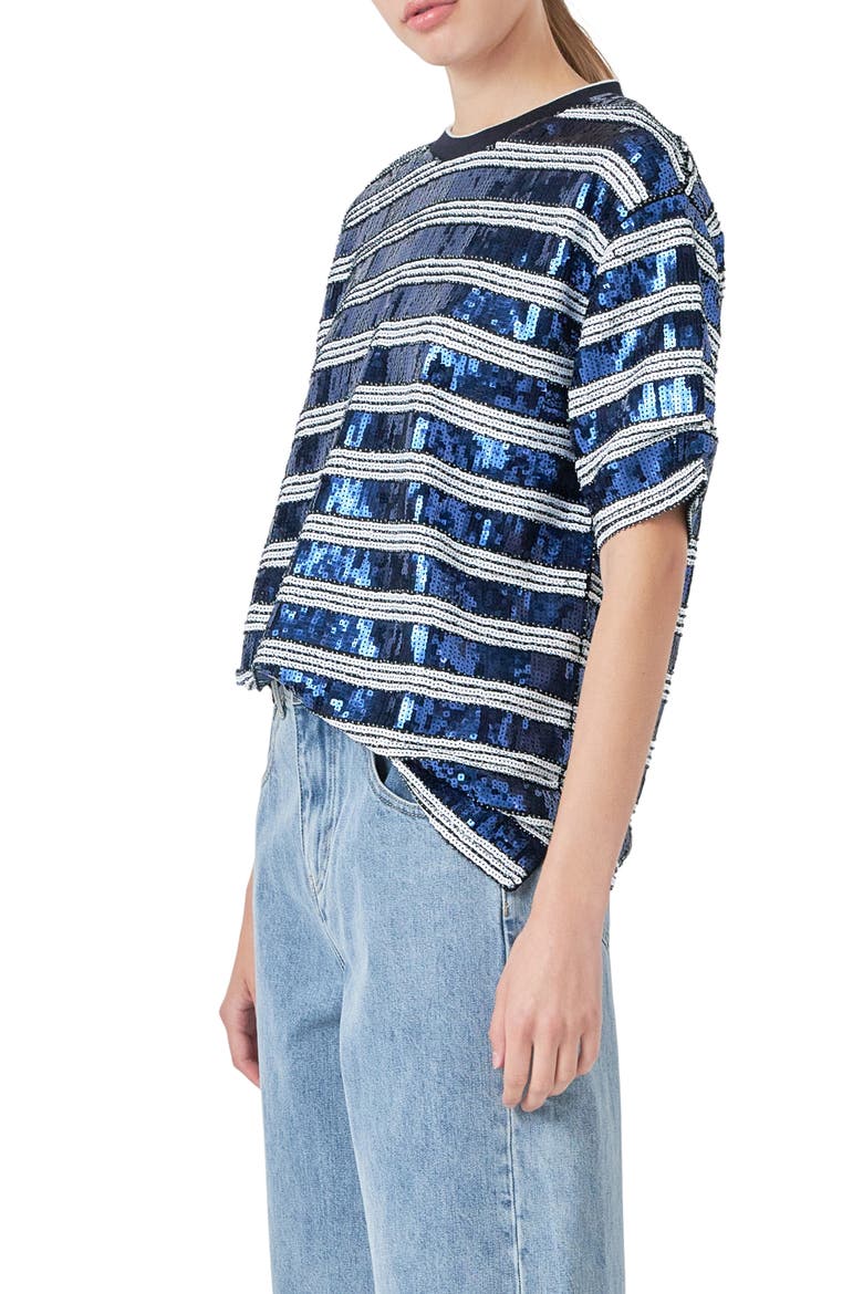 Sequin Stripe Top, Alternate, color, WHITE/ NAVY
