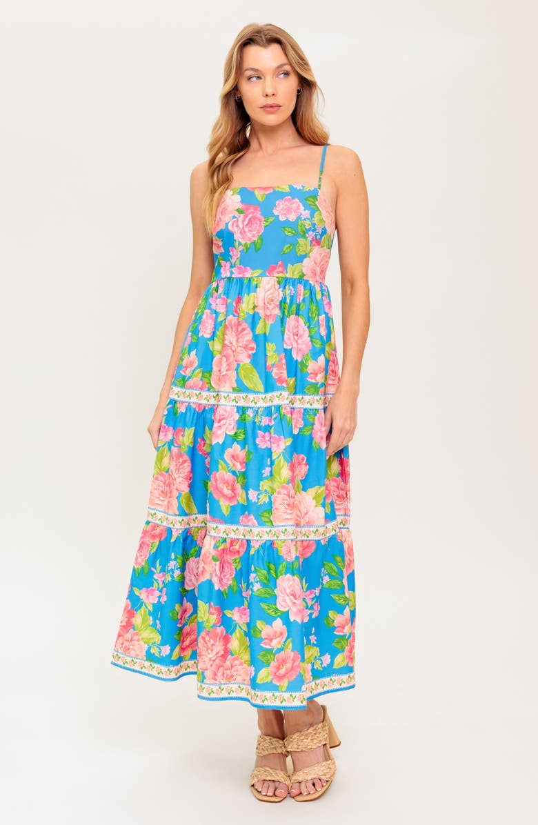 FLYING TOMATO Floral Print Cotton Maxi Dress, Alternate, color, Blue