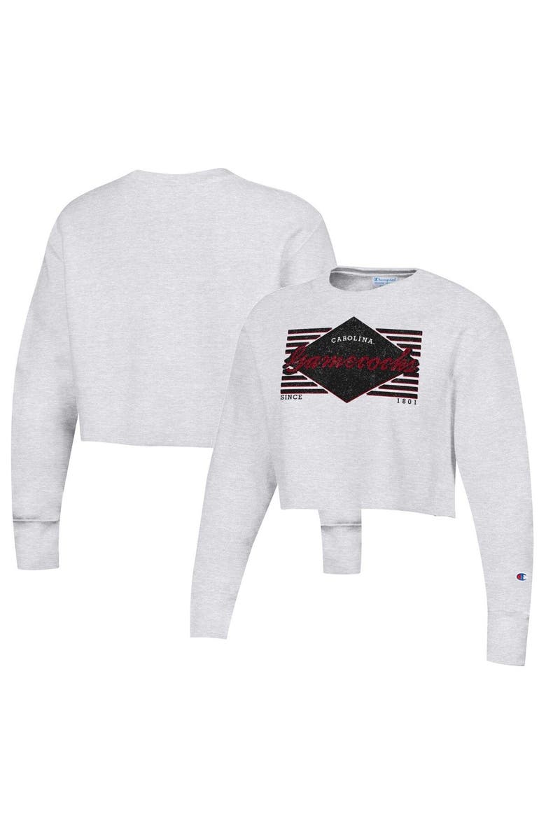 Champion Women's Champion Heather Gray South Carolina Gamecocks Reverse Weave Cropped Pullover Sweatshirt, Main, color, 