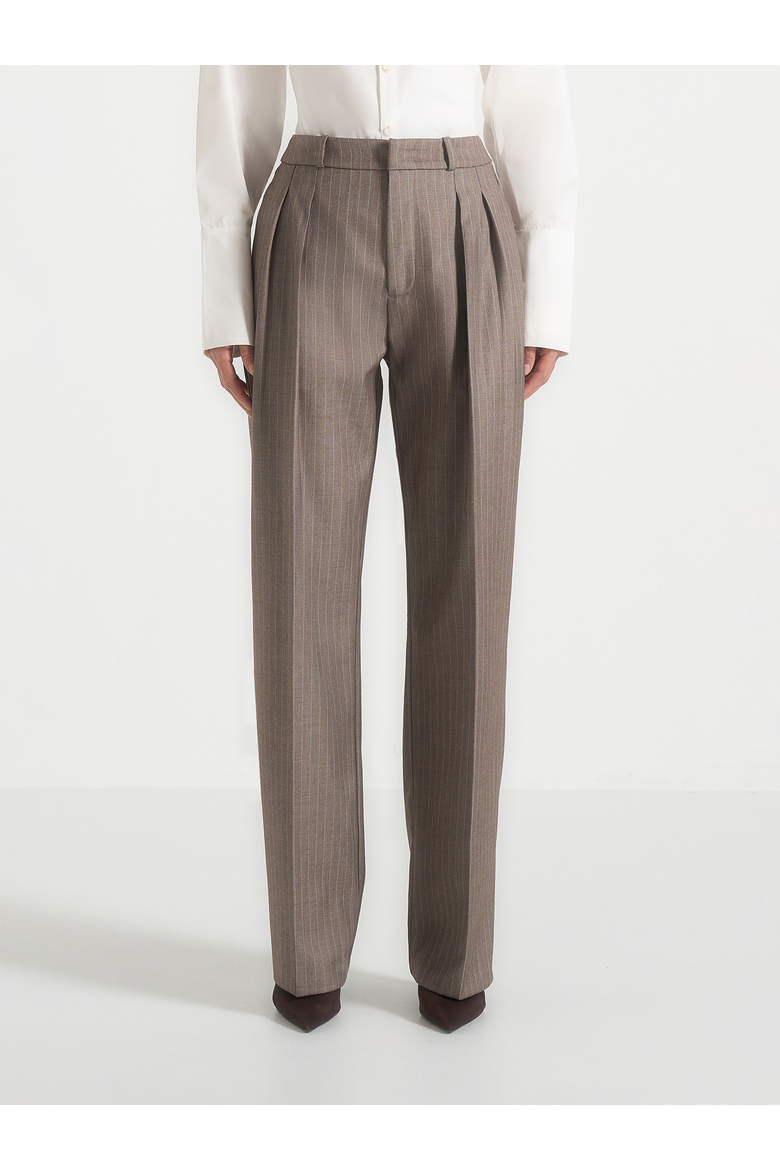 Julie Fluid Pinstripe Wide Leg Trousers, Alternate, color, Taupe
