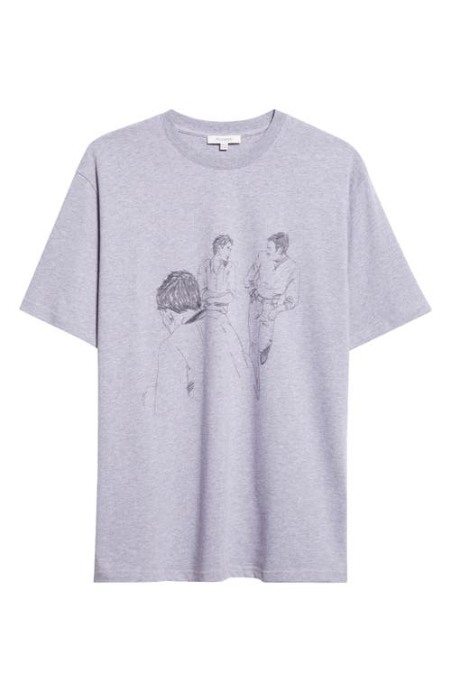 Jw Anderson Mens Mid Grey Melange Cafe Scene Crewneck Cotton-jersey T-shirt In Gray