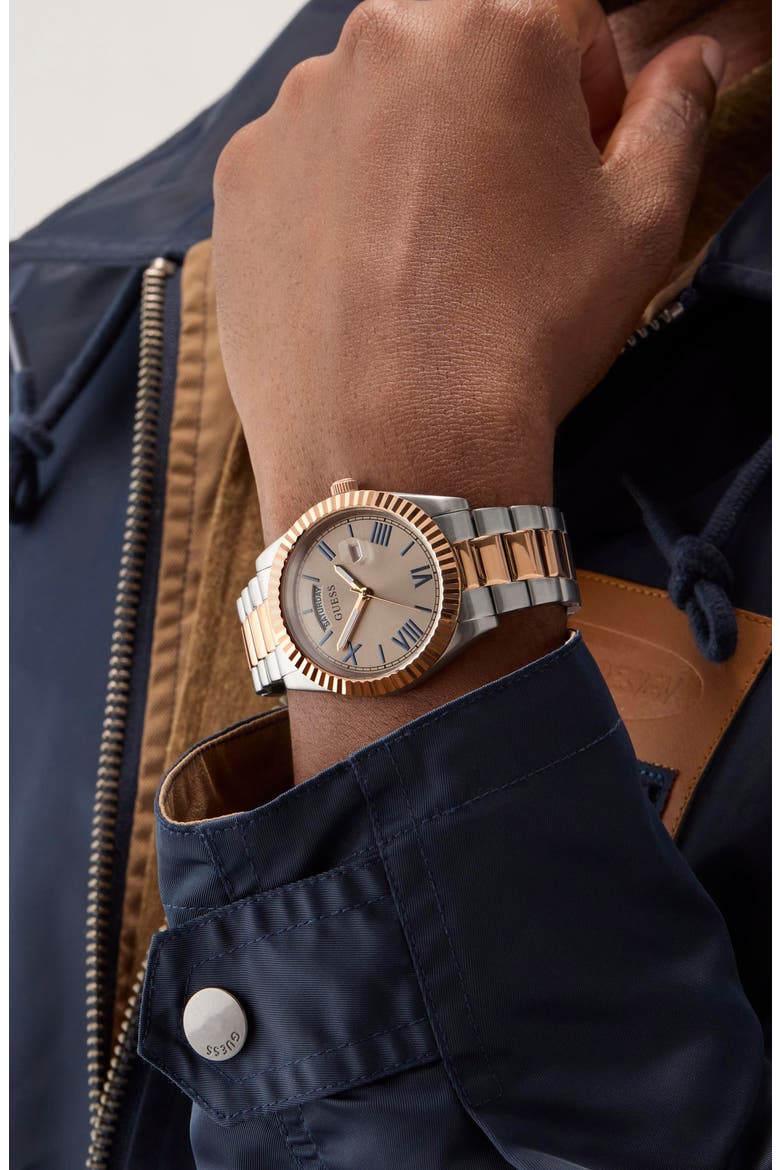 Connoisseur Day/Date Two-Tone Bracelet Watch, 42mm, Alternate, color, ROSE GOLD