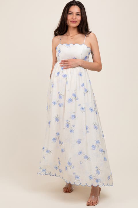 Floral Scallop Edge Back Cutout Maxi Dress