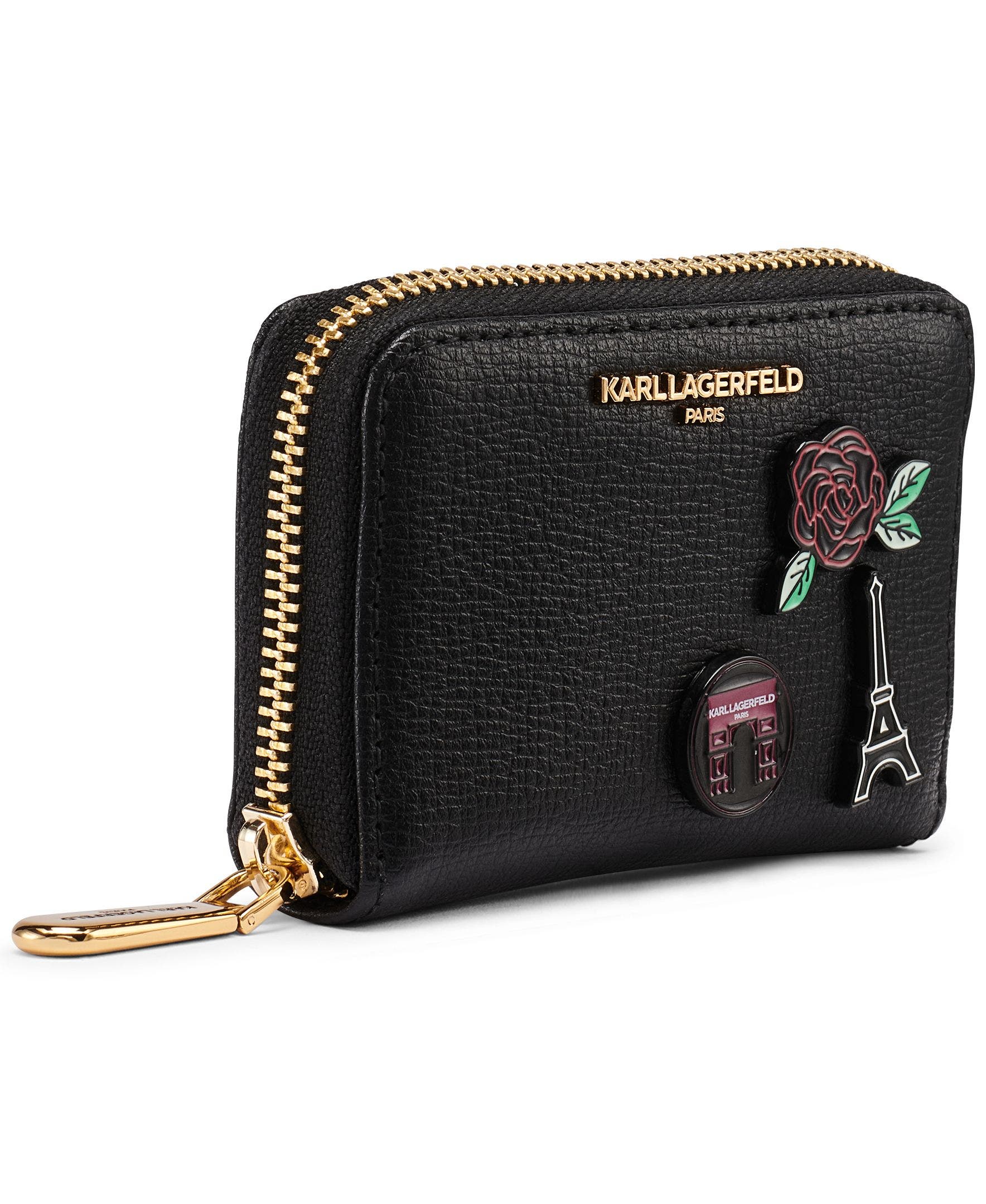 Maybelle Rhinestones+Patches Small Zip Around Wallet, Alternate, color, Black/Gold