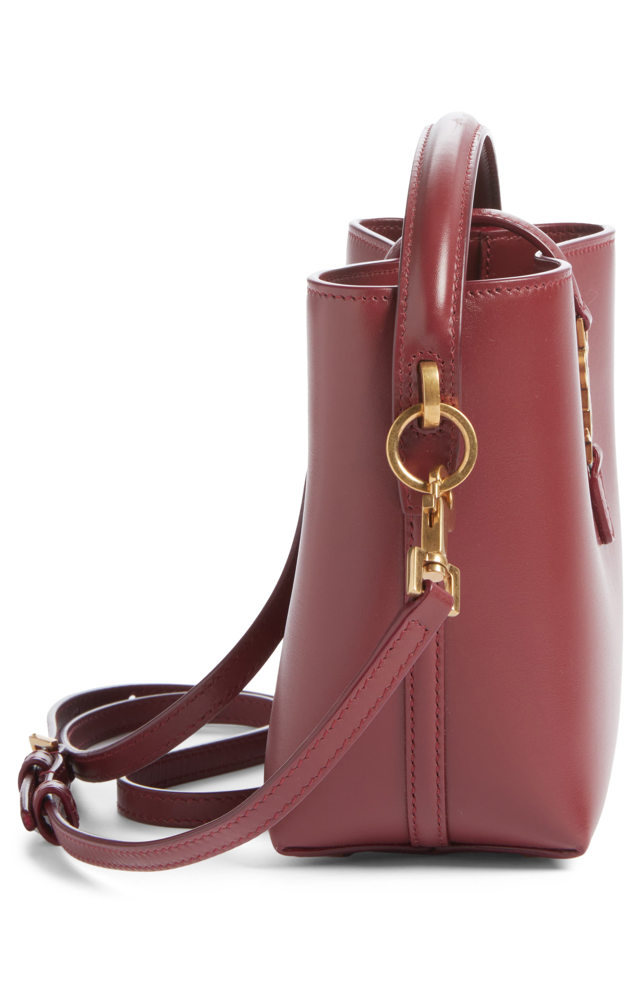 Saint Laurent Mini Le 37 Leather Bucket Bag, Alternate, color, New Dark Bordeaux