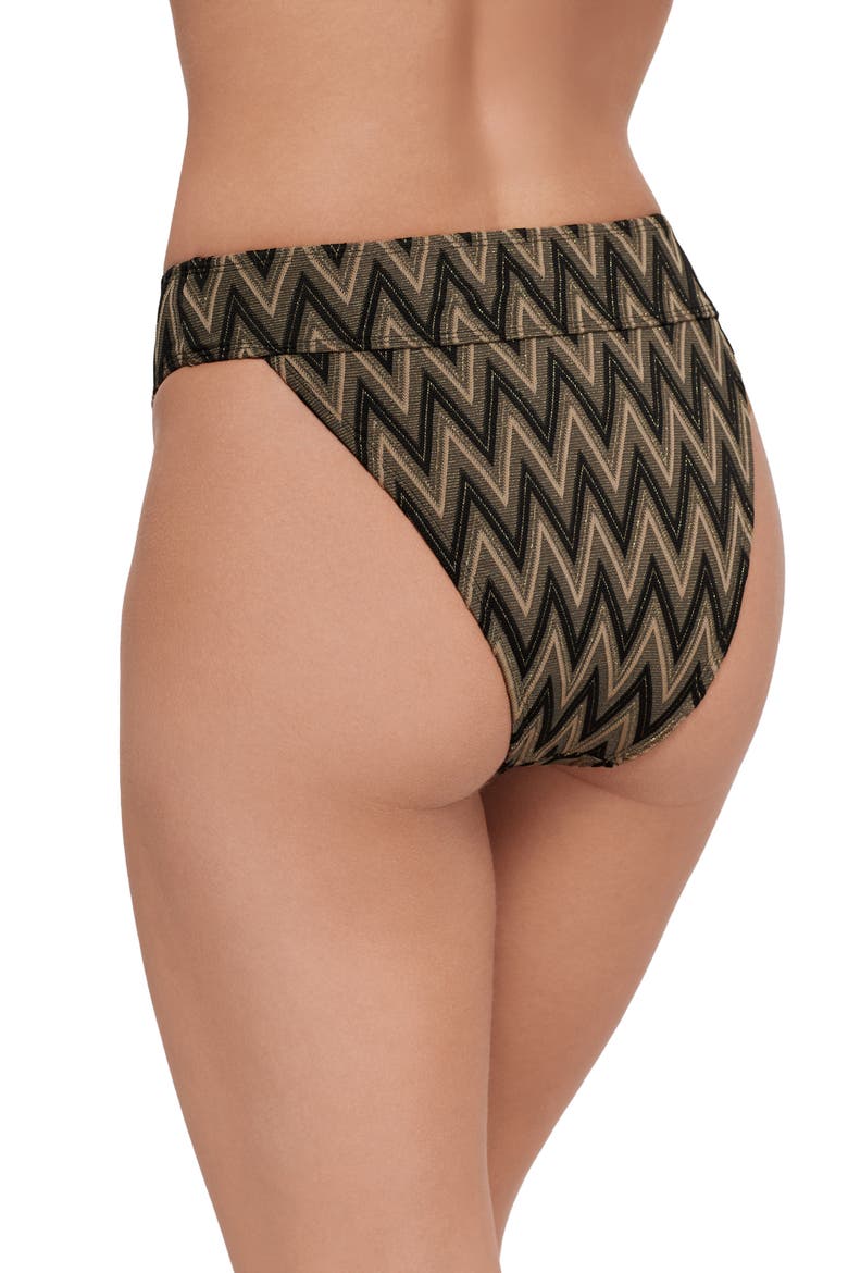 Metallic Banded High Leg High Waist Bikini Bottoms, Alternate, color, RAVEN BLACK
