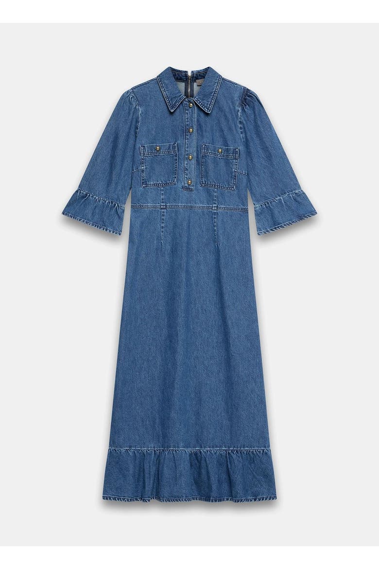 Ruffle Hem Denim Midi Dress, Alternate, color, Blue
