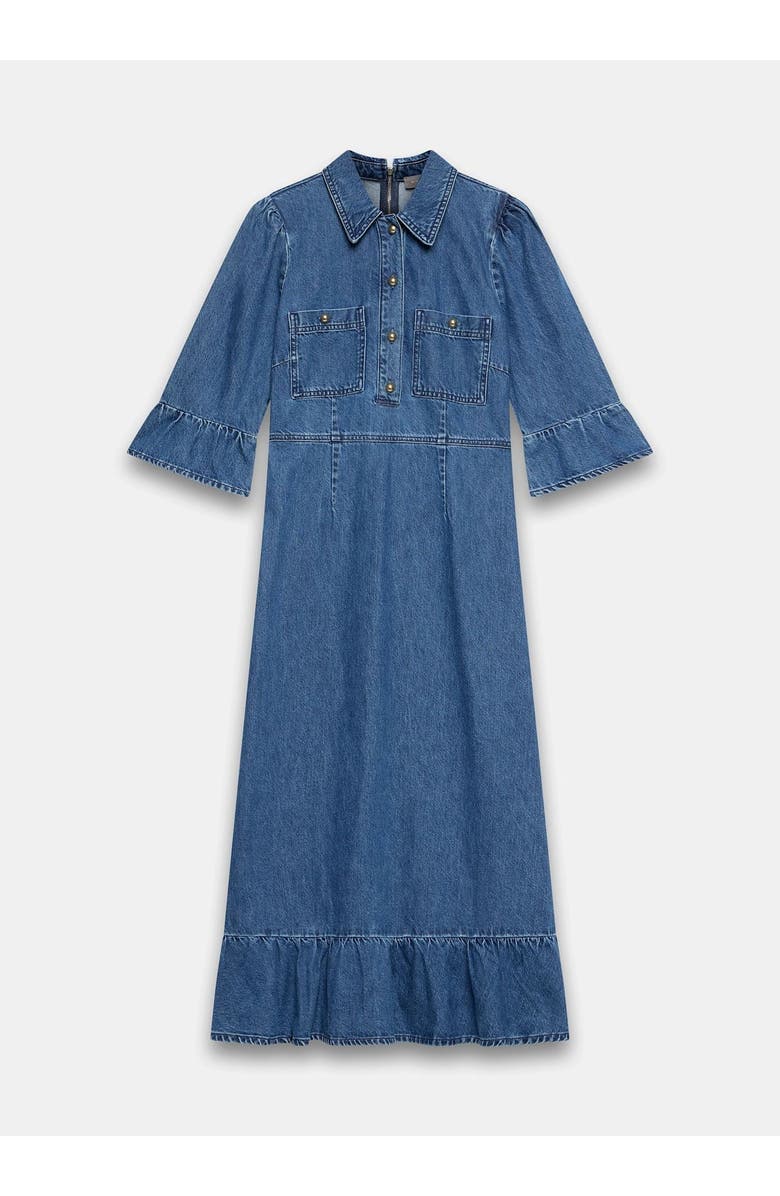 MINT VELVET Ruffle Hem Denim Midi Dress, Alternate, color, Blue