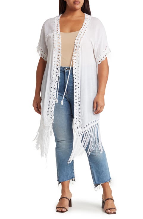 Crochet Trim Fringe Hem Duster (Plus Size)