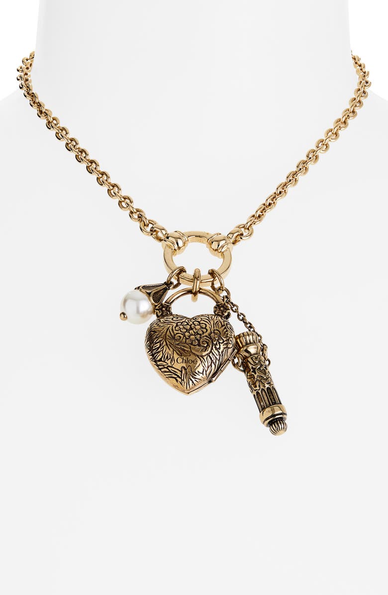 Chloé Chateau Treasures Heart Pendant Necklace, Alternate, color, Vintage Gold