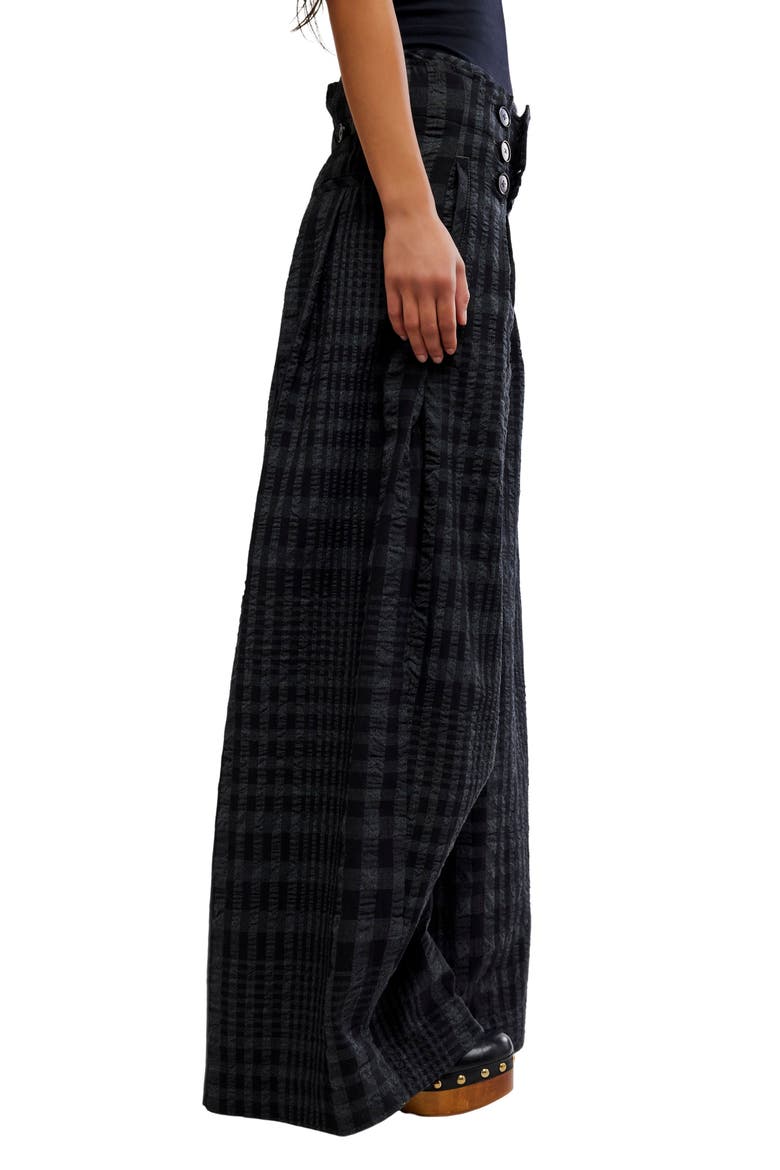 On the Move Plaid Cotton & Wool Blend Wide Leg Pants, Alternate, color, BLACK NAVY PLAID COM