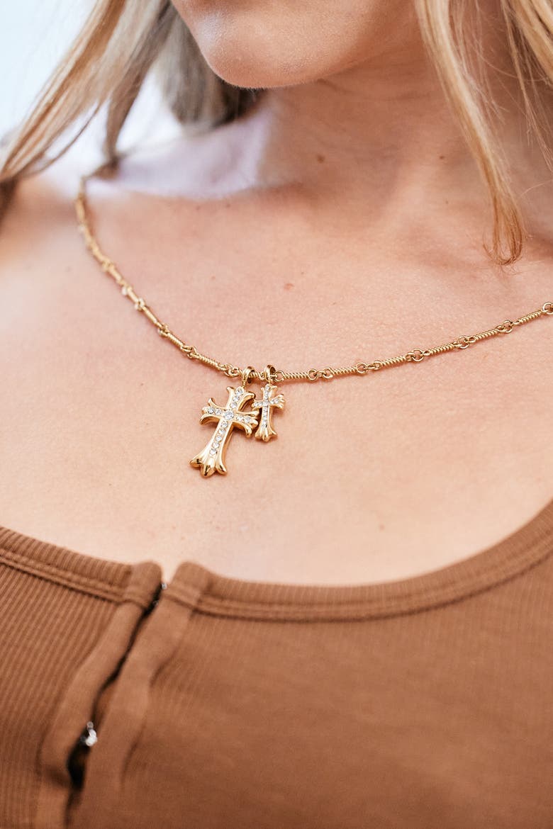 Double Cross Pendant Necklace, Alternate, color, Silver