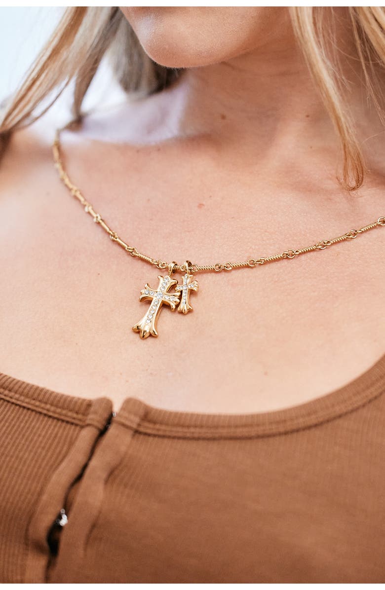 Mint & Lily Double Cross Pendant Necklace, Alternate, color, Silver