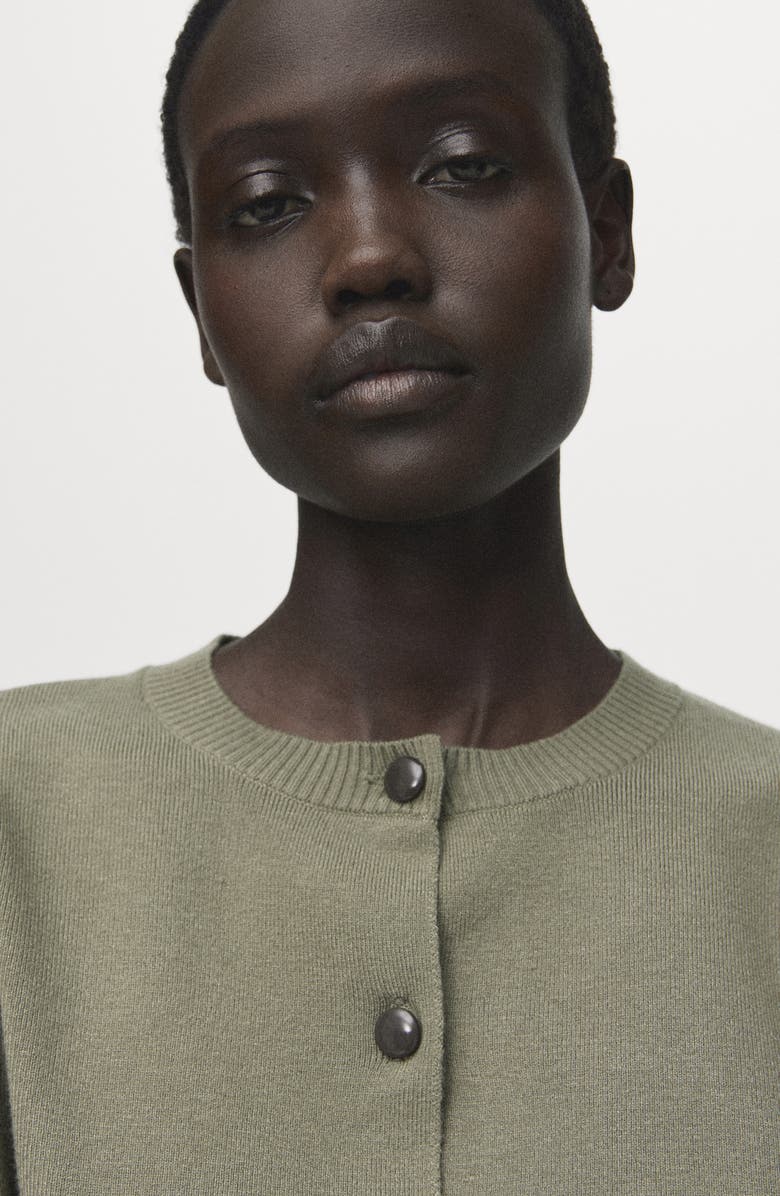 MANGO Crewneck Crop Cardigan, Alternate, color, Khaki Green