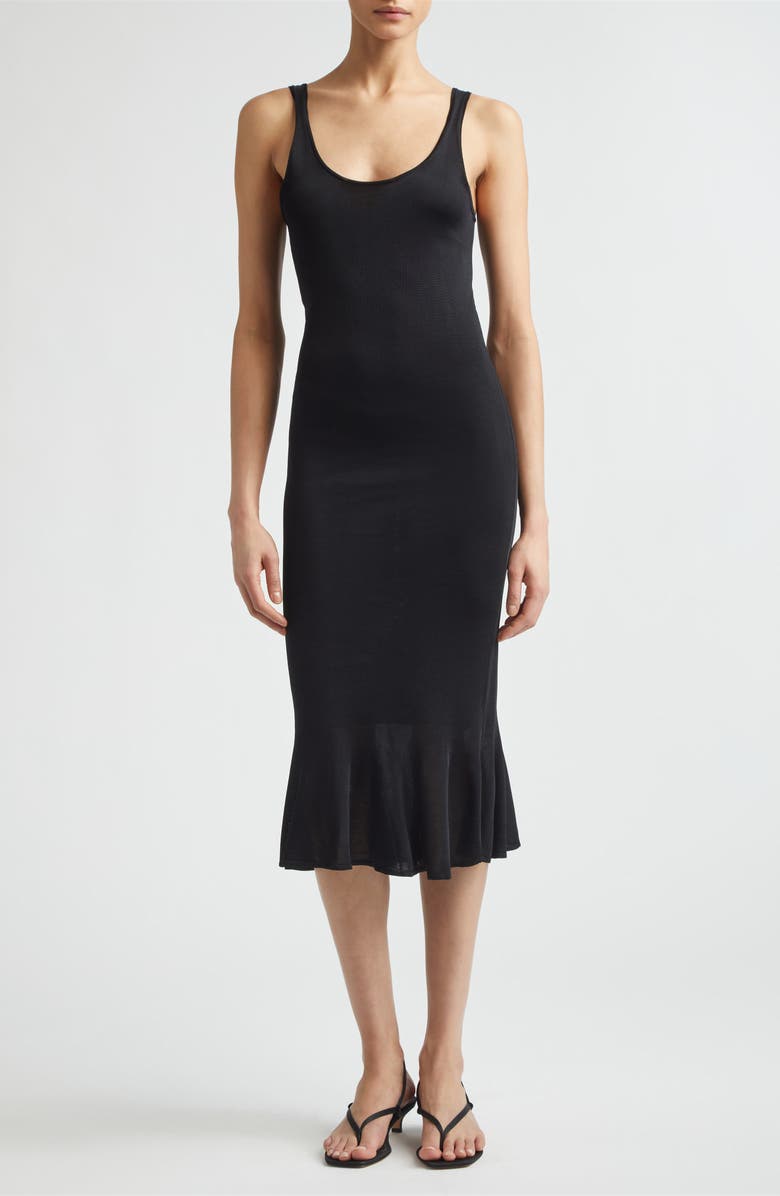 TOTEME Fluted Hem Midi Dress, Main, color, Black