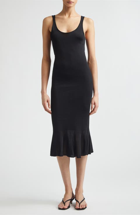 Fluted Hem Midi Dress