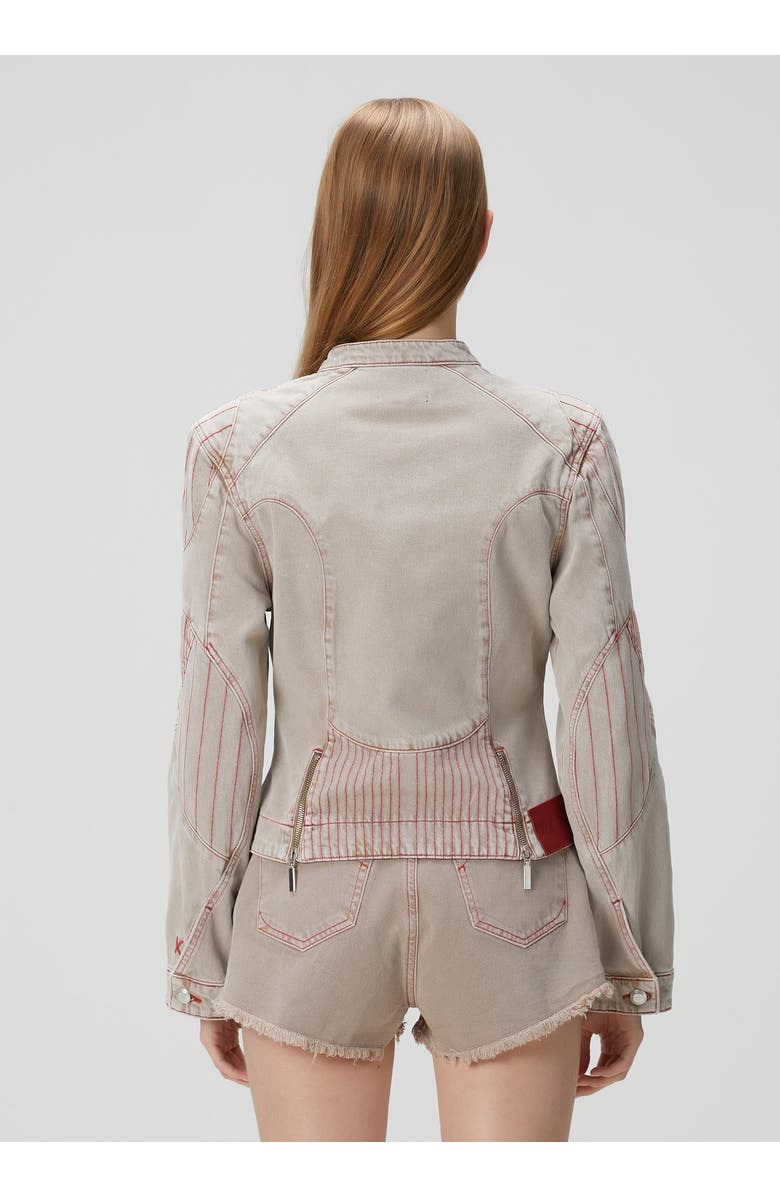 PCFG Pure Cotton Faded Motorcycle Denim Jacket, Alternate, color, Beige