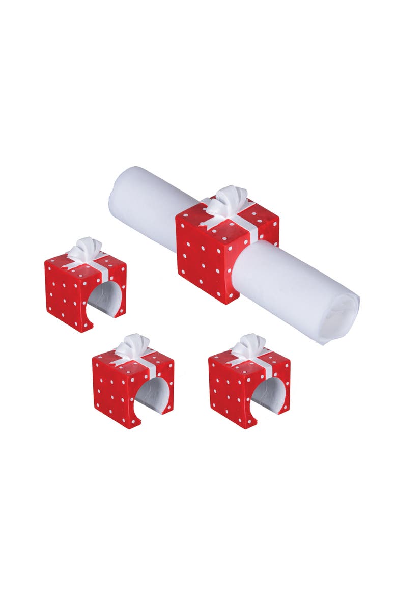 Dotted Present Napkin Rings Set of 4, Main, color, Red