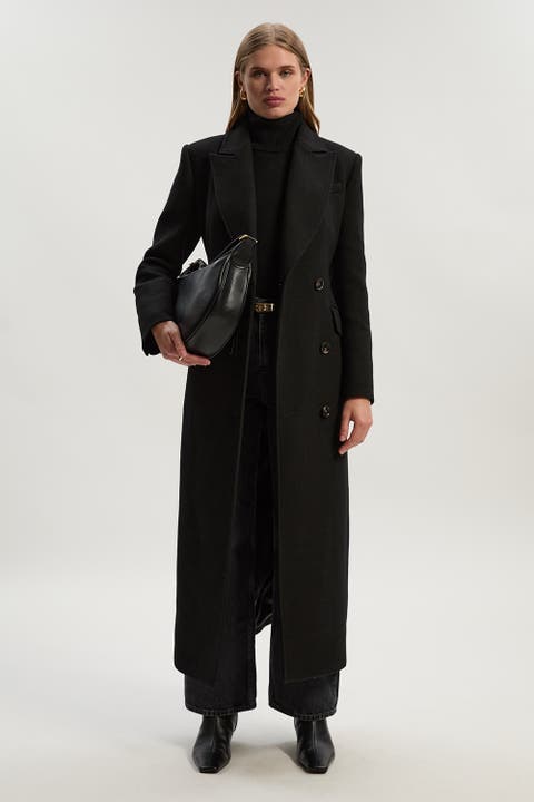 Wool Blend Tailored Fitted Maxi Coat