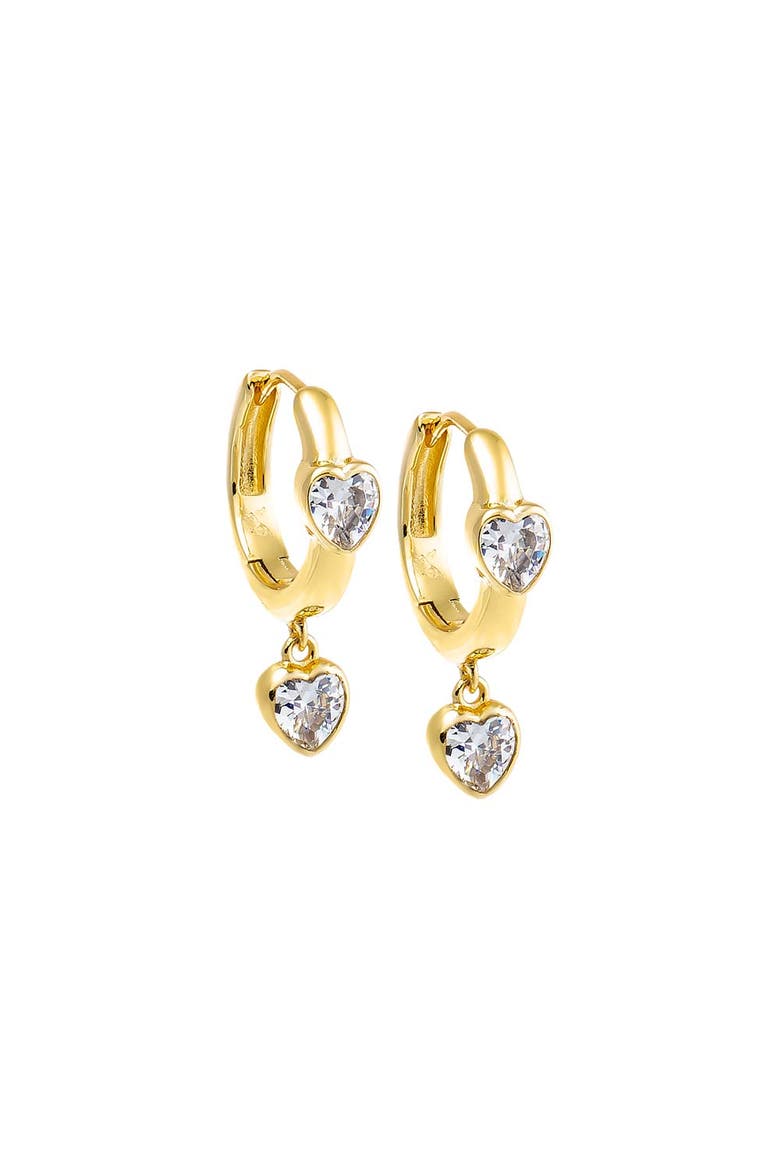 Double Heart CZ Dangle Huggie Earring, Main, color, Gold