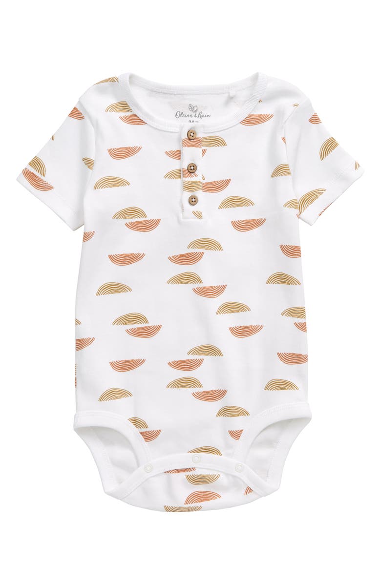 Oliver & Rain Kangaroo Sunset Organic Cotton Henley Bodysuit, Main, color, 