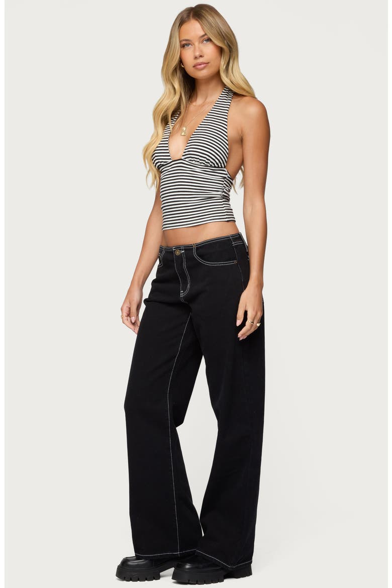 Contrast Stitch Low Rise Wide Leg Jeans, Alternate, color, BLACK