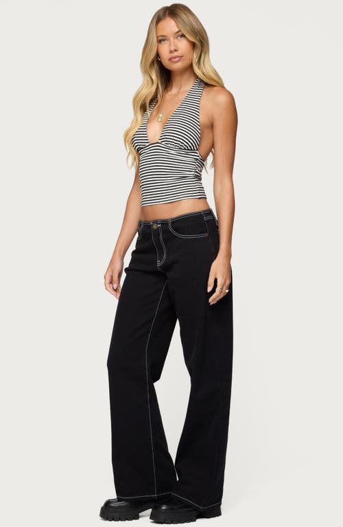 Edikted Contrast Stitch Low Rise Wide Leg Jeans In Black