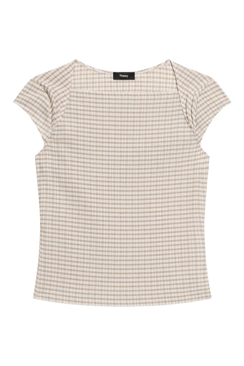 Gingham Crinkle Cap Sleeve Top, Alternate, color, TAUPE MULTI