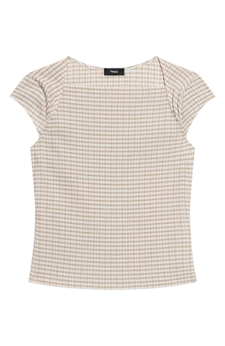 Theory Gingham Crinkle Cap Sleeve Top, Alternate, color, Taupe Multi