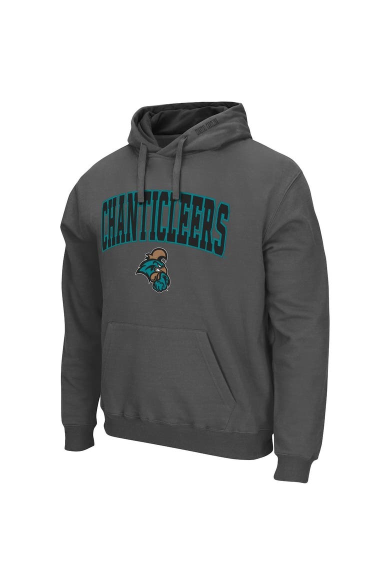 Men's Colosseum Charcoal Coastal Carolina Chanticleers Arch and Logo Pullover Hoodie, Alternate, color, Charcoal