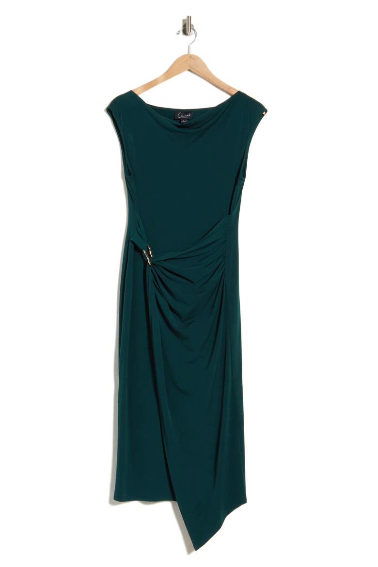 Hardware Detail Asymmetric Drape Midi Dress, Alternate, color, HUNTER