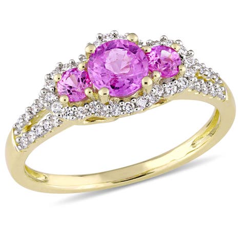 Pink Sapphire & Diamond 3-Stone Ring 14k