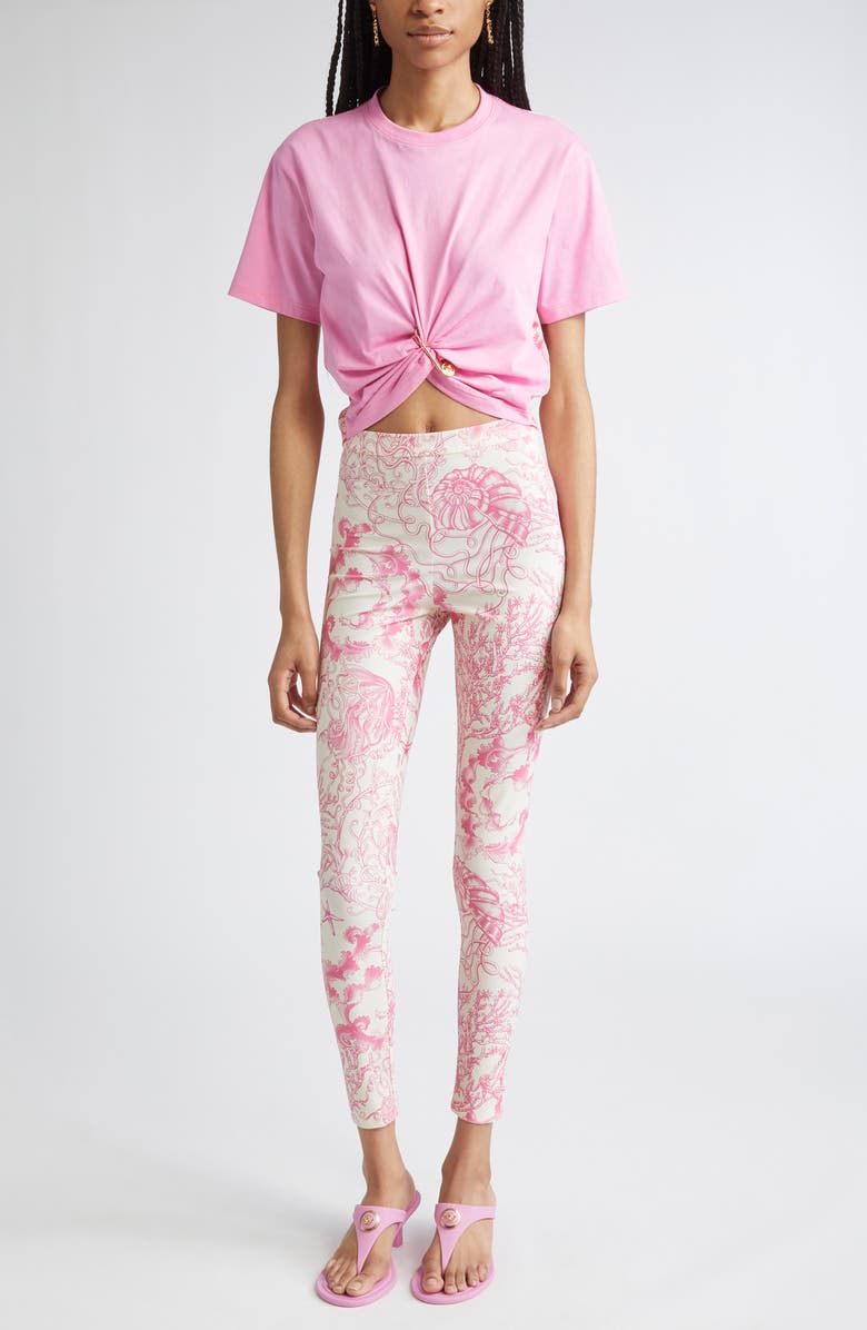 Versace Underwater Barocco Leggings, Alternate, color, Eggshell Dragonfruit