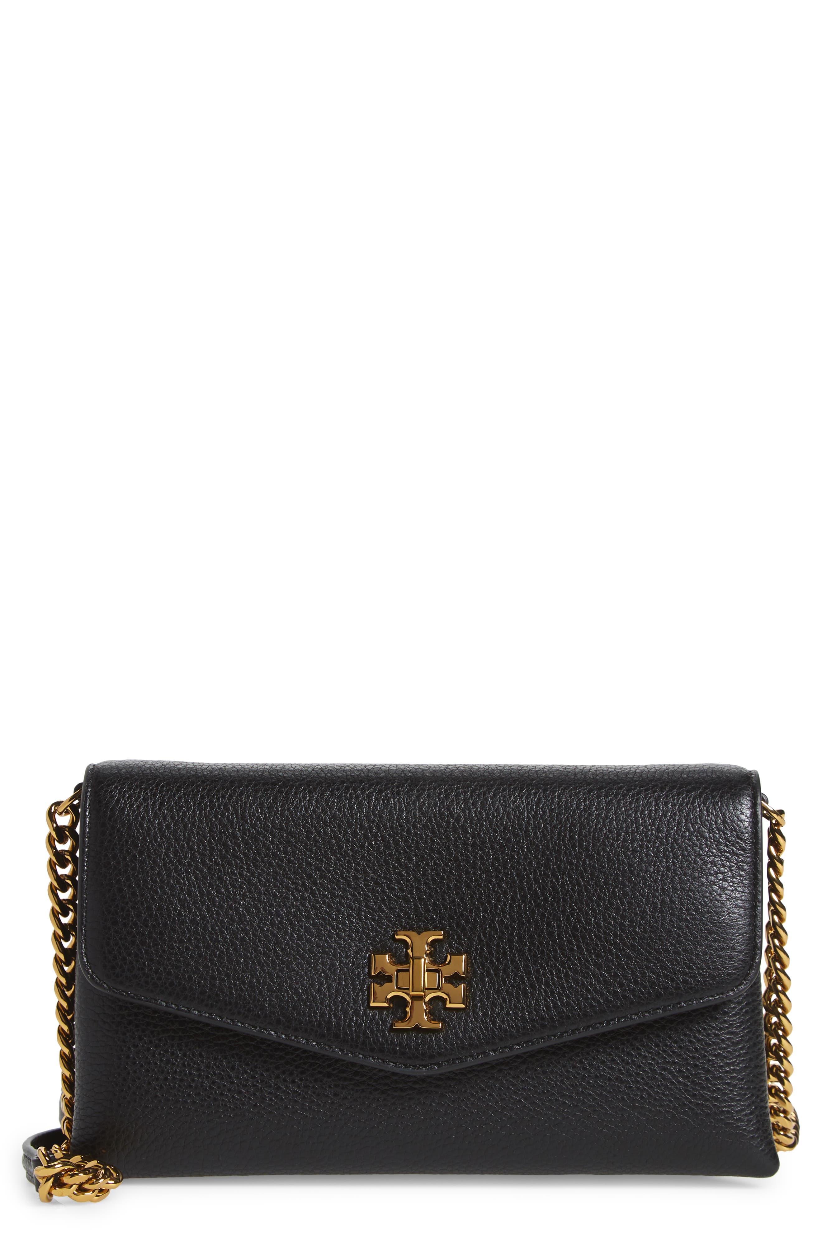Kira Pebble Leather Wallet on a Chain, Main, color, BLACK