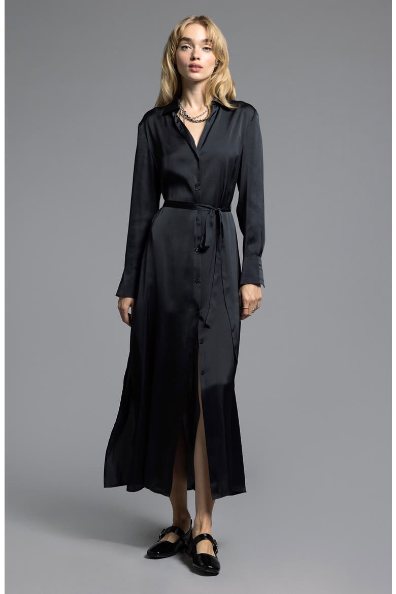 Yves Long Sleeve Shirtdress, Alternate, color, BLACK
