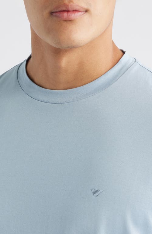 Emporio Armani Logo Embroidered Cotton T-shirt In Blue